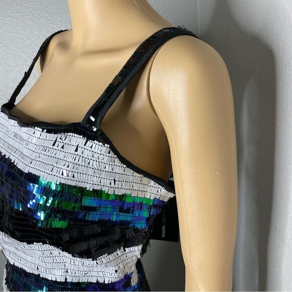 NWT Fashion Nova Stardust Sequin Mini Dress White Blue Green Black Size Medium - Picture 4 of 16